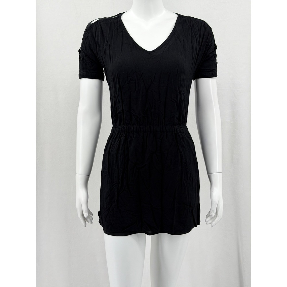 Armani Exchange Dress Womens XS Black V-Neck Lattice Cutout Sleeve Mini Party